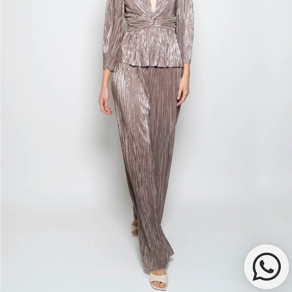 SABINA MUSAYEV Gold Metallic Plisse Pleated Tom Wide Leg Pants Small NWT - Picture 8 of 12